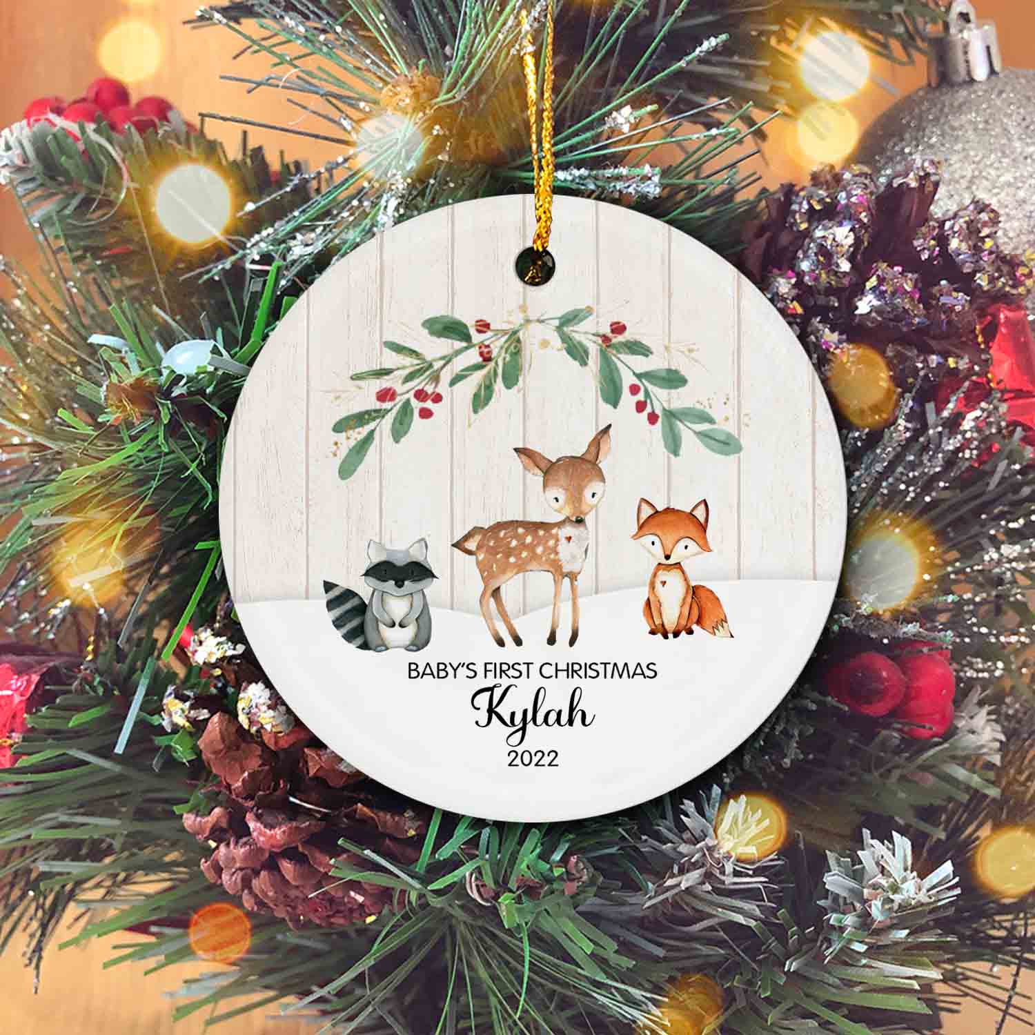 Personalized Baby's First Christmas Ornament, Baby's First Ornament, Woodland Animal Ornaments, Christmas Ornaments, Ornament Gifts