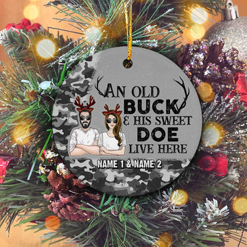 An Old Buck And His Sweet Doe Live Here Ornament, Couple Ornament, Custom Name Ornament, Couple Gift, Family Ornament, Gift Ideas For Couple