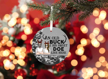 An Old Buck And His Sweet Doe Live Here Ornament, Couple Ornament, Custom Name Ornament, Couple Gift, Family Ornament, Gift Ideas For Couple