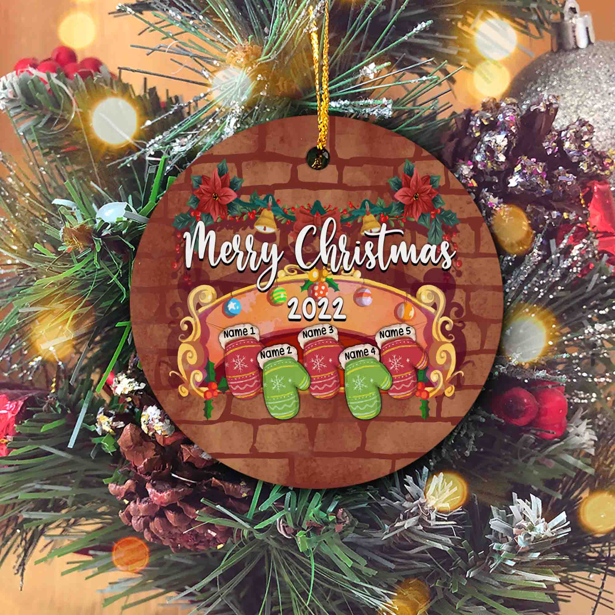 Merry Christmas Ornament, Winter Gloves Ornament, Gloves Ornament, Custom Name Ornament, Mitten Family Ornament, Family Christmas Gift