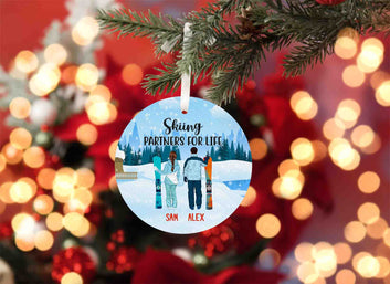 Skiing Partners For Life Ornament, Skiing Couple Ornament, Snowboarding Ornament, Custom Name Ornament, Gift For Skiers, Gift For Couple