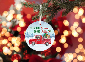 Tis The Season To Be Jolly Ornament, Dogs On Red Truck Ornament, Dog Christmas Ornament, Dog Ornament, Custom Name Ornament, Dog Lover Gifts, Gift For Dog Lovers