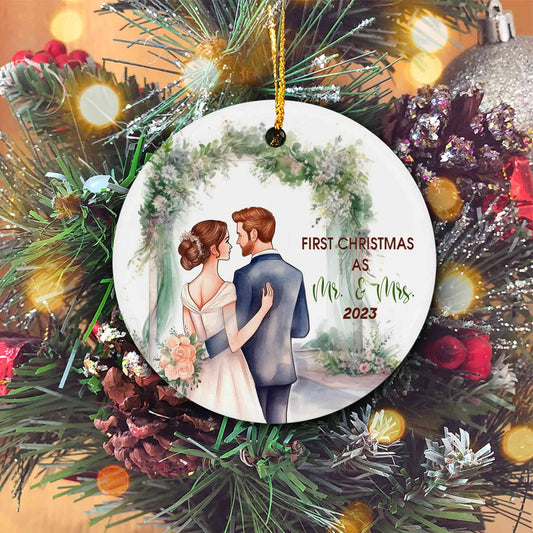 First Christmas As Mr And Mrs Ornament, Personalized With Name And Date, Couples Ornaments, Married ornament Christmas Gift, Newly Wed Gift For Couple, New Family Ornament