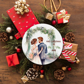 First Christmas As Mr And Mrs Ornament, Personalized With Name And Date, Couples Ornaments, Married ornament Christmas Gift, Newly Wed Gift For Couple, New Family Ornament
