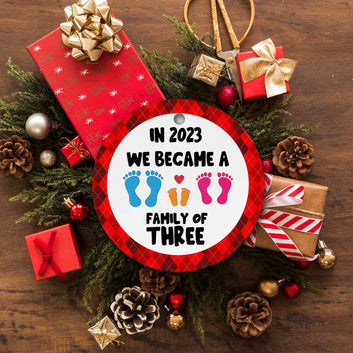 Personalized New Baby Christmas Ornament, We Became A Family Of Three Ornament, Family Of Three Ornament, Christmas Family Ornament, New Parents Gift, Ornament For New Parents