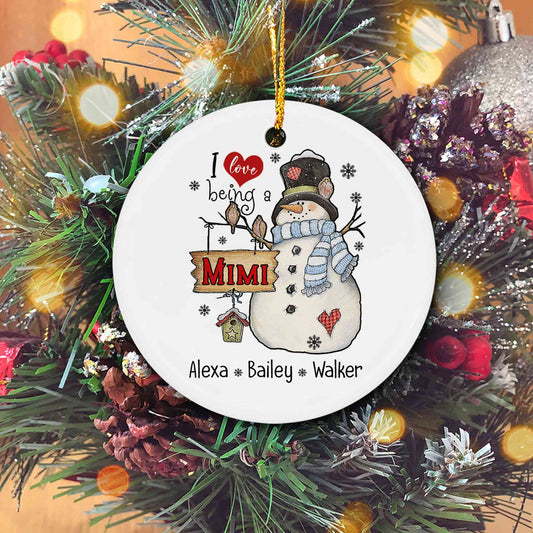 I Love Being A Mimi Snowman Ornament, Grandma Christmas Snowman Ornament, Custom Name Ornament, Grandma Christmas Gifts, Gift For Mimi
