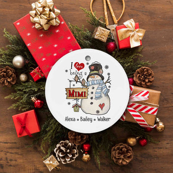 I Love Being A Mimi Snowman Ornament, Grandma Christmas Snowman Ornament, Custom Name Ornament, Grandma Christmas Gifts, Gift For Mimi