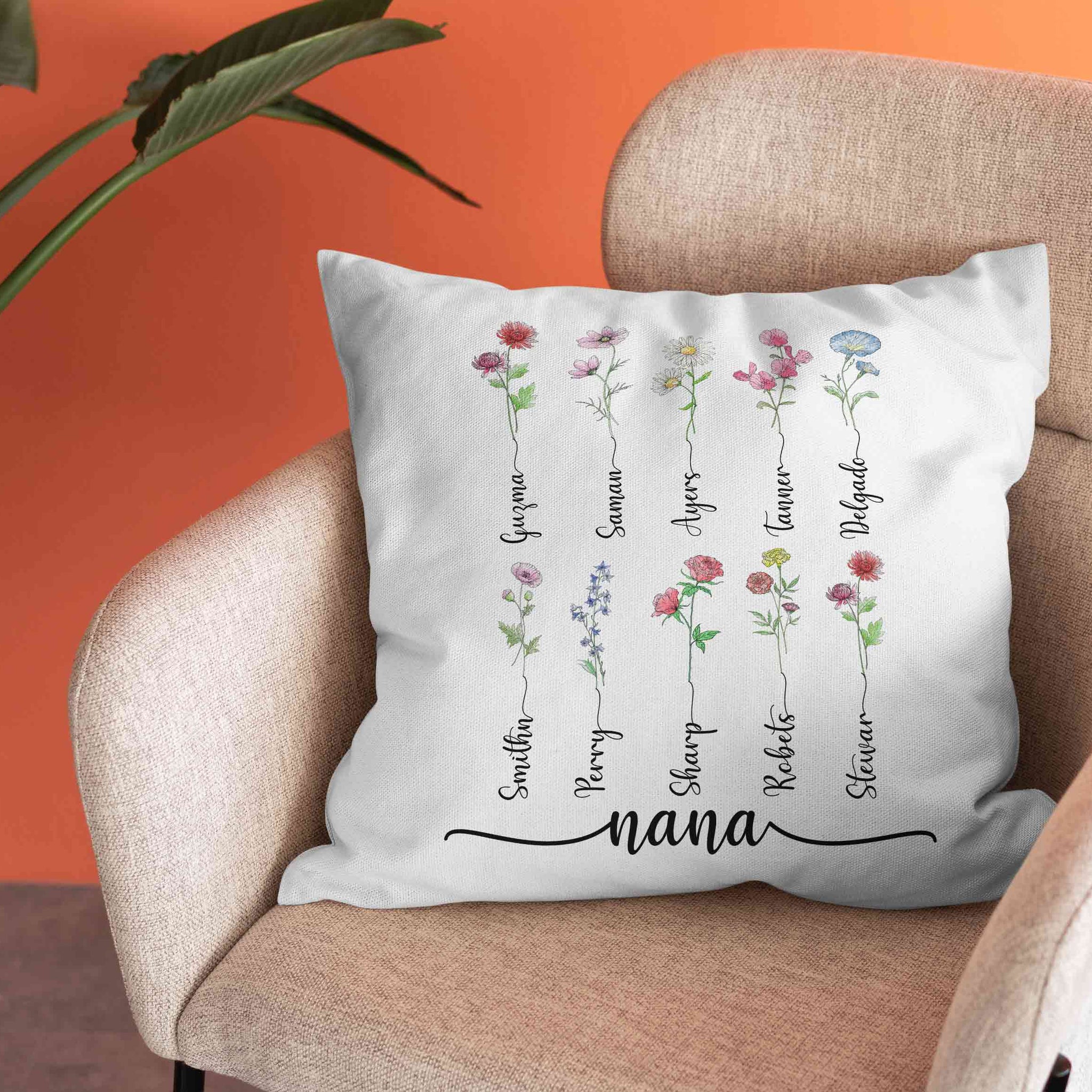Nana's Garden Pillow, Nana Pillow, Personalized Birth Flowers Pillow, Custom Grandkids Name Pillow, Mother's Day Gift, Gift For Grandmother