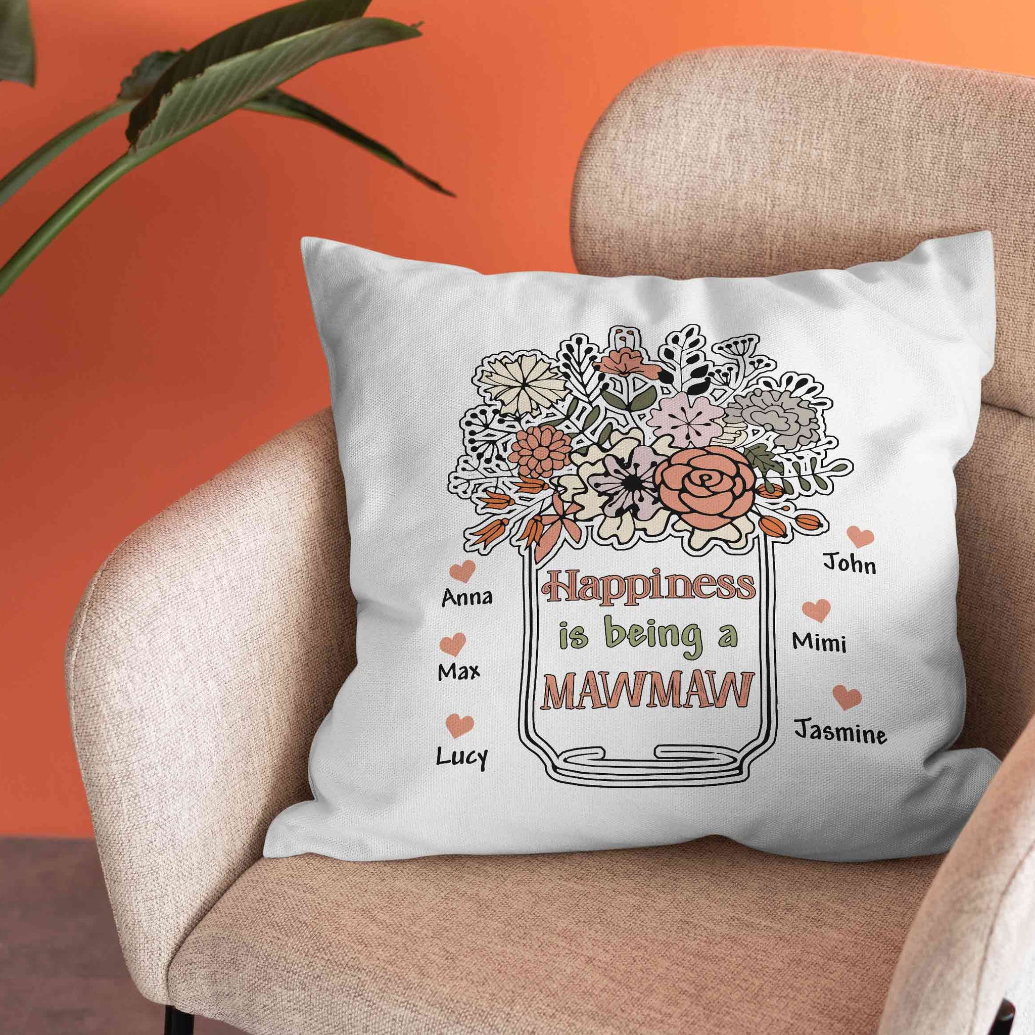 Happiness Is Being a Mawmaw Pillow, Grandma Pillow, Flower Pillow, New Grandma Gift, Gift for Grandma, Baby Birth Announcement Pillow