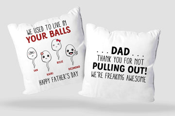 We Used To Live In Your Balls Pillow Gift, Happy Father’s Day Gift, Funny Dad Pillow, Sperm Gift Pillow, Custom Name Pillow, Pillow for Dad, Father Gifts