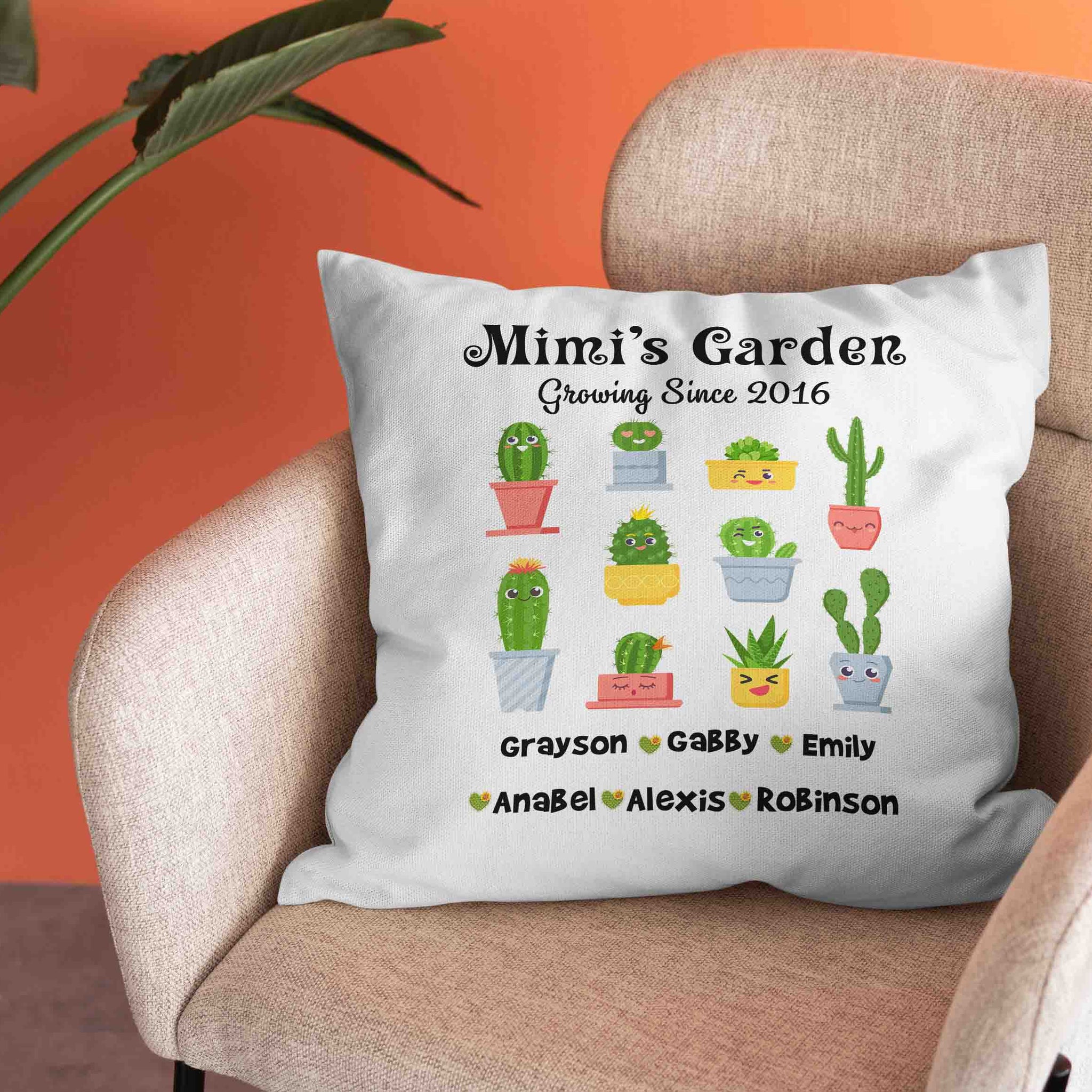 Grandma Pillow, Grandma's Garden Pillow, Cactus Pillow, Custom Name Pillow, Best Gift Pillow For Grandma