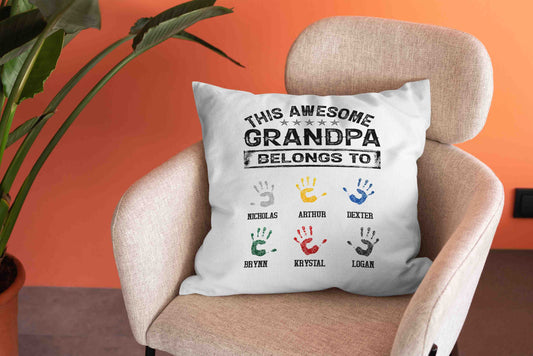 This Awesome Grandpa Belongs To Pillow, Grandpa Pillow, Hand Pillow, Custom Name Pillow, Best Gift Pillow For Grandpa