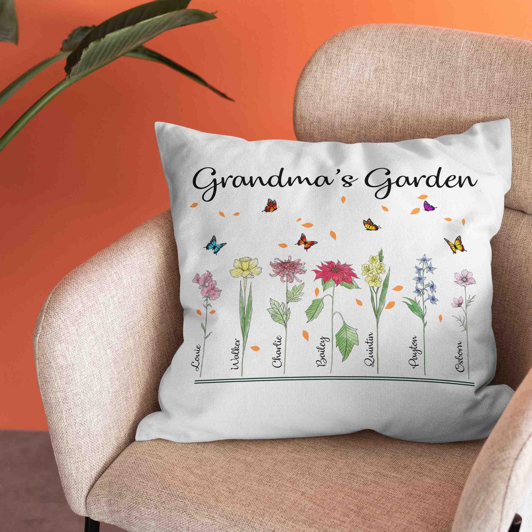 Grandma's Garden Pillow, Personalized Birth Flowers Pillow, Gift Ideas For Grandma, Birth Month Flower Pillow Design, Custom Name Pillow, Grandma Gift, Pillow for Gifts