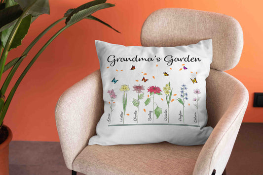 Grandma's Garden Pillow, Personalized Birth Flowers Pillow, Gift Ideas For Grandma, Birth Month Flower Pillow Design, Custom Name Pillow, Grandma Gift, Pillow for Gifts