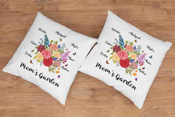 Personalized Family Pillow, Mom's Garden Pillow, Flower Pillow, Birthday Gift For Mom, Mother's Day Gift, Christmas Gift For Mom