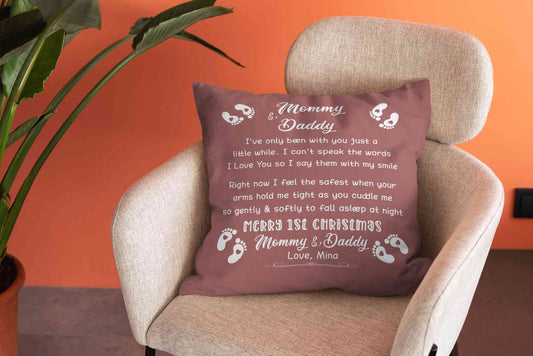 Personalized Mommy And Daddy First Christmas Pillow, New Parents Pillow, Happy 1st Christmas Pillow, Baby's First Christmas Pillow, Family Pillow, Custom Name Pillow