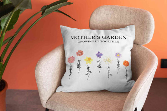 Personalized Birth Flower Pillow, Birth Month Flowers Pillow, Mother's Garden Pillow, Custom Mothers Day Garden Pillow, Mom Birthday Gift, Family Birth Flower