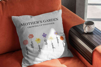 Personalized Birth Flower Pillow, Birth Month Flowers Pillow, Mother's Garden Pillow, Custom Mothers Day Garden Pillow, Mom Birthday Gift, Family Birth Flower