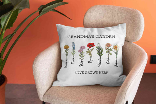 Personalized Birth Flower Pillow, Grandma's Garden Pillow, Birth Month Flowers Pillow, Custom Mothers Day Garden Pillow, Grandma Birthday Gift, Family Birth Flower