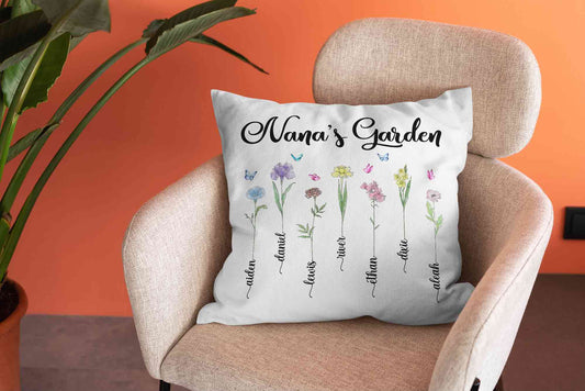 Personalized Birth Flower Pillow, Grandma's Garden Pillow, Birth Month Flowers Pillow, Custom Mothers Day Garden Pillow, Grandma Birthday Gift, Family Birth Flower