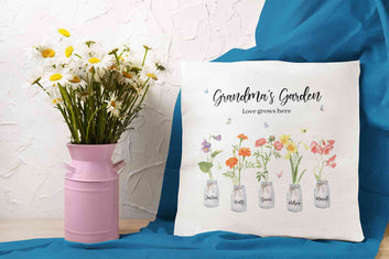 Personalized Birth Month Flower Pillow, Custom Grandma's Garden Coffee Pillow, Birth Month Flower Pillow, Mothers Day Gift, Gift For Grandma