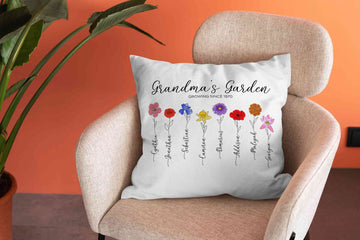Personalized Birth Flower Pillow, Birth Month Flowers Pillow, Custom Grandkids Birthday Month Flowers Pillow, Grandma's Garden Gift, Family Birth Flower