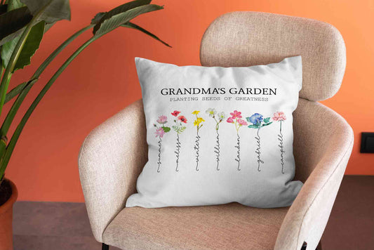Personalized Birth Flower Name Pillow, Birth Month Flower Pillow, Family Flower Pillow, Mother's Day Gift, Grandma's Garden Pillow, Gift for Grandma