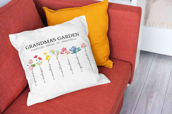 Personalized Birth Flower Name Pillow, Birth Month Flower Pillow, Family Flower Pillow, Mother's Day Gift, Grandma's Garden Pillow, Gift for Grandma
