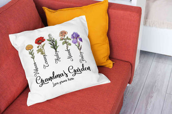 Personalized Birth Flower Pillow, Birth Month Flower Pillow, Grandma's Garden Pillow With Grandkids Names, Mother's Day Gift, Birthday Gift for Grandma
