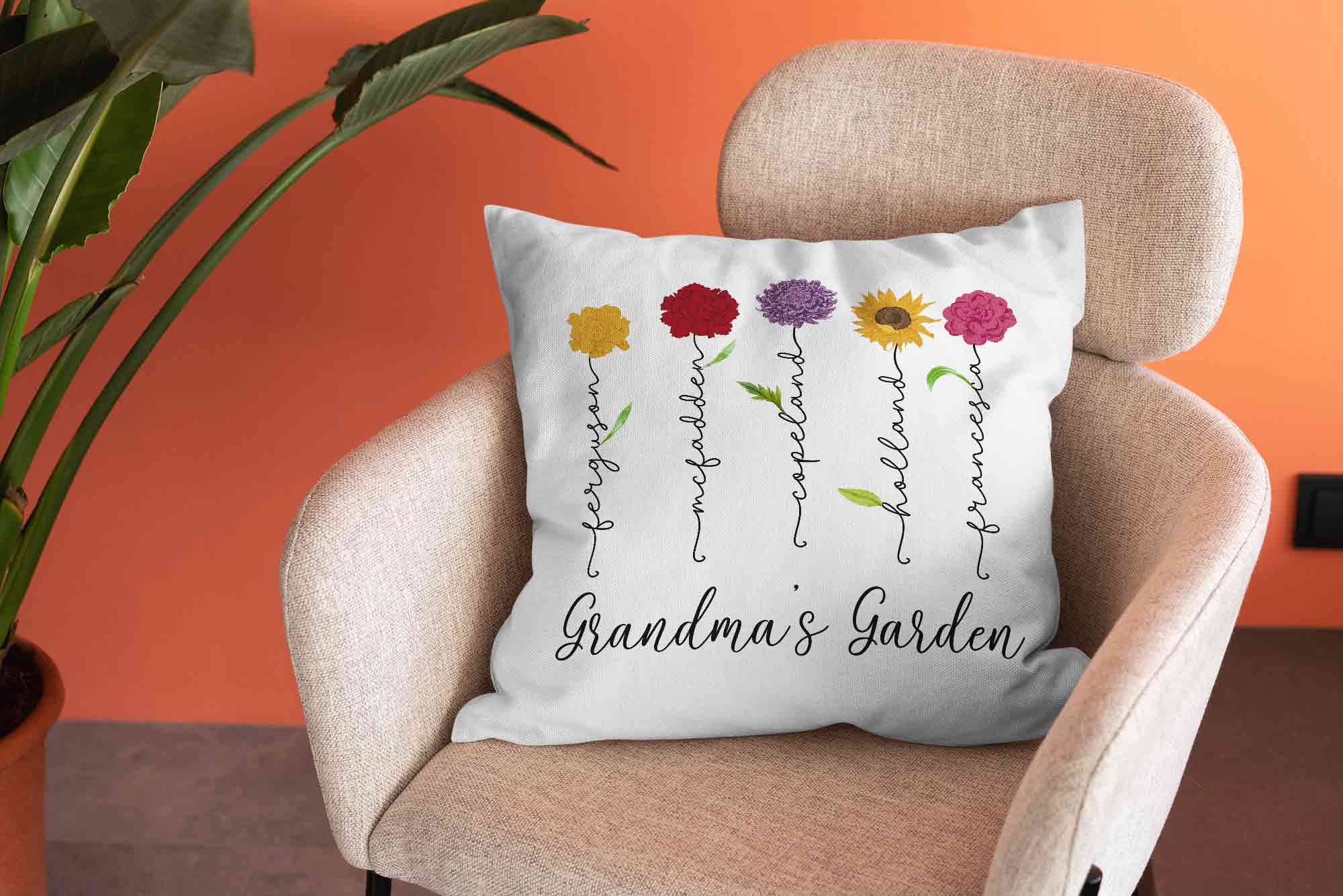 Personalized Birth Month Flower Pillow, Birth Month Flower Pillow, Grandma's Garden Pillow, Birth Flower Gift, Mothers Day Gift, Family Flower Pillow, Gift for Grandma