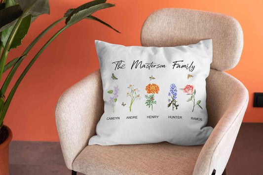 Personalized Birth Month Flower Pillow, Birth Month Flower Pillow, Family Flower Garden Pillow, Birth Flower Gift, Mothers Day Gift, Family Flower Pillow