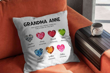 Personalized Birthstone Pillow, Grandma Pillow, Birthstone Pillow, Mothers Day Gift, Family Pillow, Gift for Grandma, Grandkids pillow for Grandma