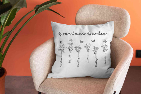 Personalized Birth Month Flower Pillow, Birth Month Flower Pillow, Grandma's Garden Pillow, Birth Flower Gift, Mothers Day Gift, Family Flower Pillow, Gift for Grandma