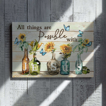All Things Are Possible With Jesus Canvas, Jesus Canvas, Butterfly Canvas, Sunflower Canvas, Christian Wall Art Canvas, Wall Art Canvas, Gift Canvas