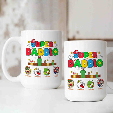 Personalized Super Daddio Mug, Super Mario Mug, Super Daddio Game Mug, Funny Father's Day Daddio Mug, Funny Dad Mug, Custom Name Mug, Super Dad Mug, Family Mug