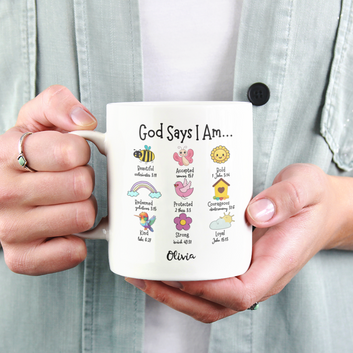 God Says I Am Mug, Christian Coffee Mug, Religious Coffee Mug, Bible Verse Mug, Religious Gift, Bible Study Gift, Jesus Mug, God Mug