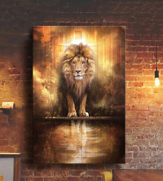 Jesus Gorgeous Lion Jesus And Lamb Water Reflection Canvas - Canvas Prints