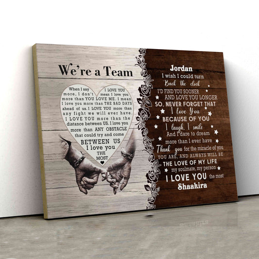We Are A Team Canvas, Hand Canvas, Heart Canvas, Couple Canvas, Custom Name Canvas, Canvas Wall Art