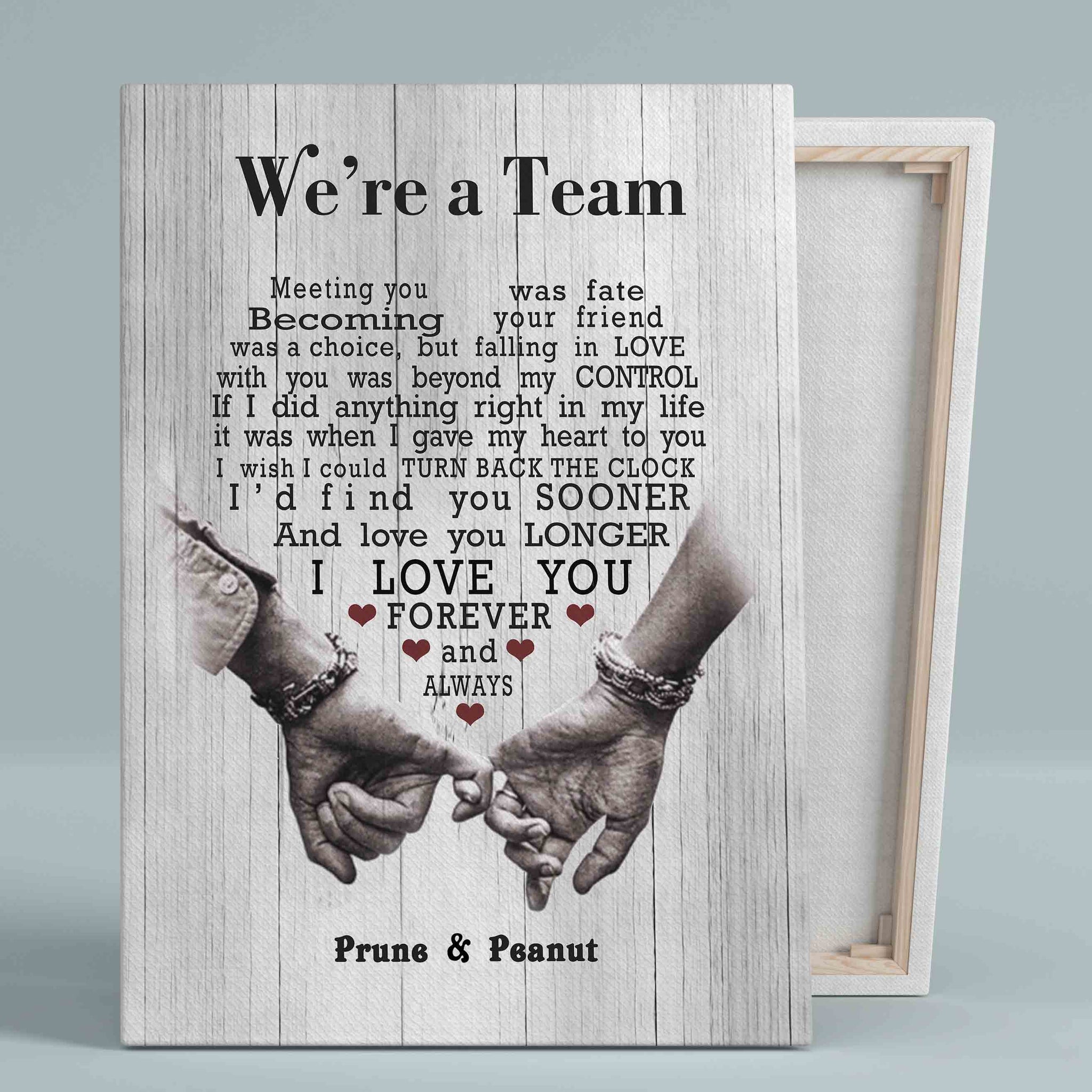 We Are A Team Canvas, Heart Canvas, Hand Canvas, Custom Name Canvas, Couple Canvas, Canvas Wall Art