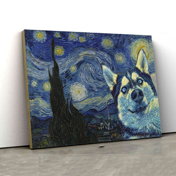 The Starry Night Canvas, Husky Canvas, Dog Canvas, Painting Canvas, Canvas Wall Art, Gift Canvas