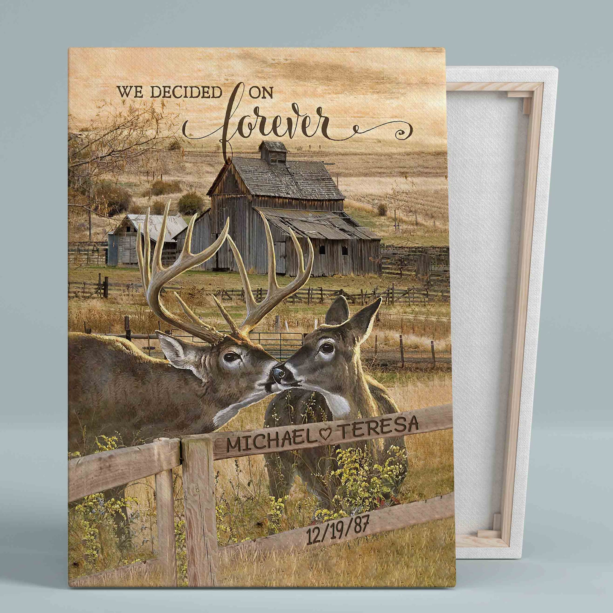 We Decided On Forever Canvas, Couple Canvas, Deer Canvas, Barn Canvas, Custom Name Canvas, Canvas Wall Art