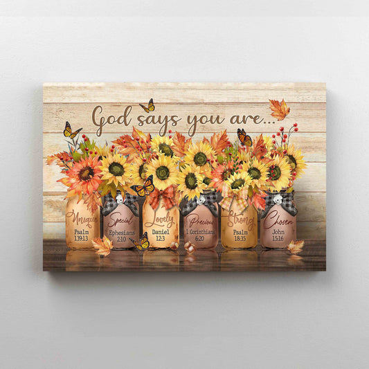 God Says You Are Canvas, Sunflower Canvas, Butterfly Canvas, Wall Art Canvas