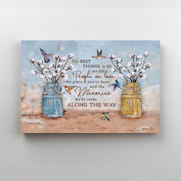 The Best Things In Life Canvas, Cotton Flower Canvas, Quote Canvas, Hummingbird Canvas