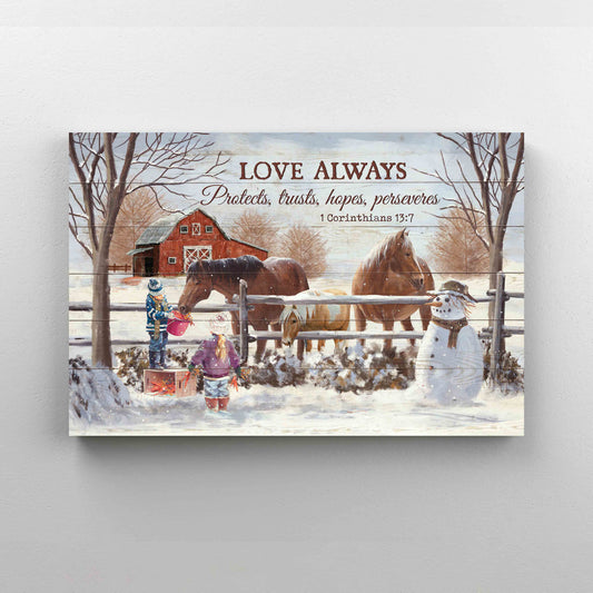 Love Always Canvas, Horse Canvas, Barn Canvas, Winter Canvas, Christmas Canvas