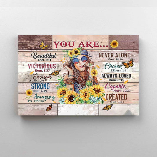 You Are Beautiful Canvas, Hippie Girl Canvas, Sunflower Canvas, Gift Canvas