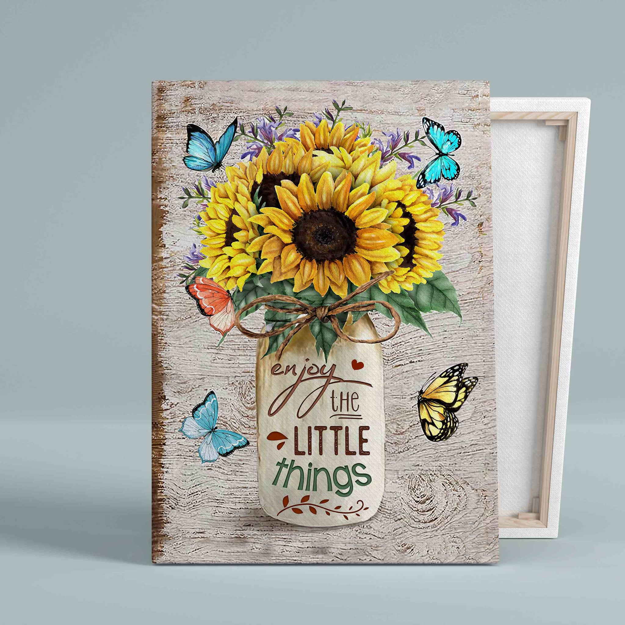 Enjoy The Little Things Canvas, Sunflower Canvas, Butterfly Canvas