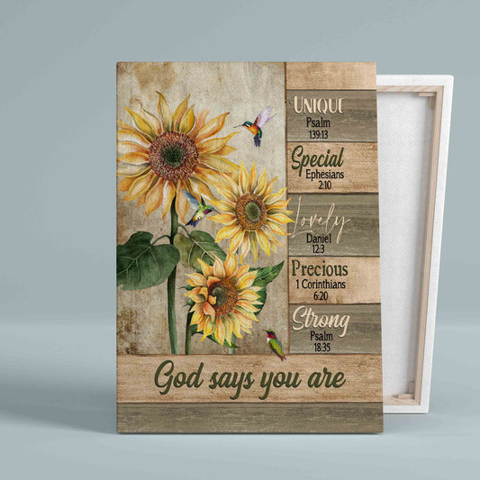 God Says You Are Canvas, Sunflower Canvas, Hummingbird Canvas, Gift Canvas