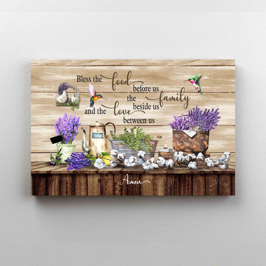 Bless The Food Before Us Canvas, Lavender And Cotton Flower Canvas, Kitchen Canvas, Family Canvas