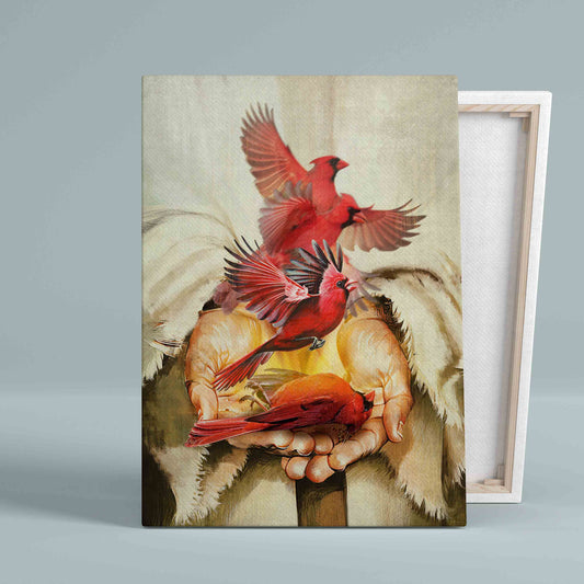 A Cardinal On His Hand Canvas, Jesus Canvas, God Canvas, Wall Art Canvas