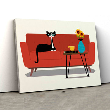 Modern Cat Canvas, Mid Century Modern Style Canvas, Cat Canvas, Canvas For Gift